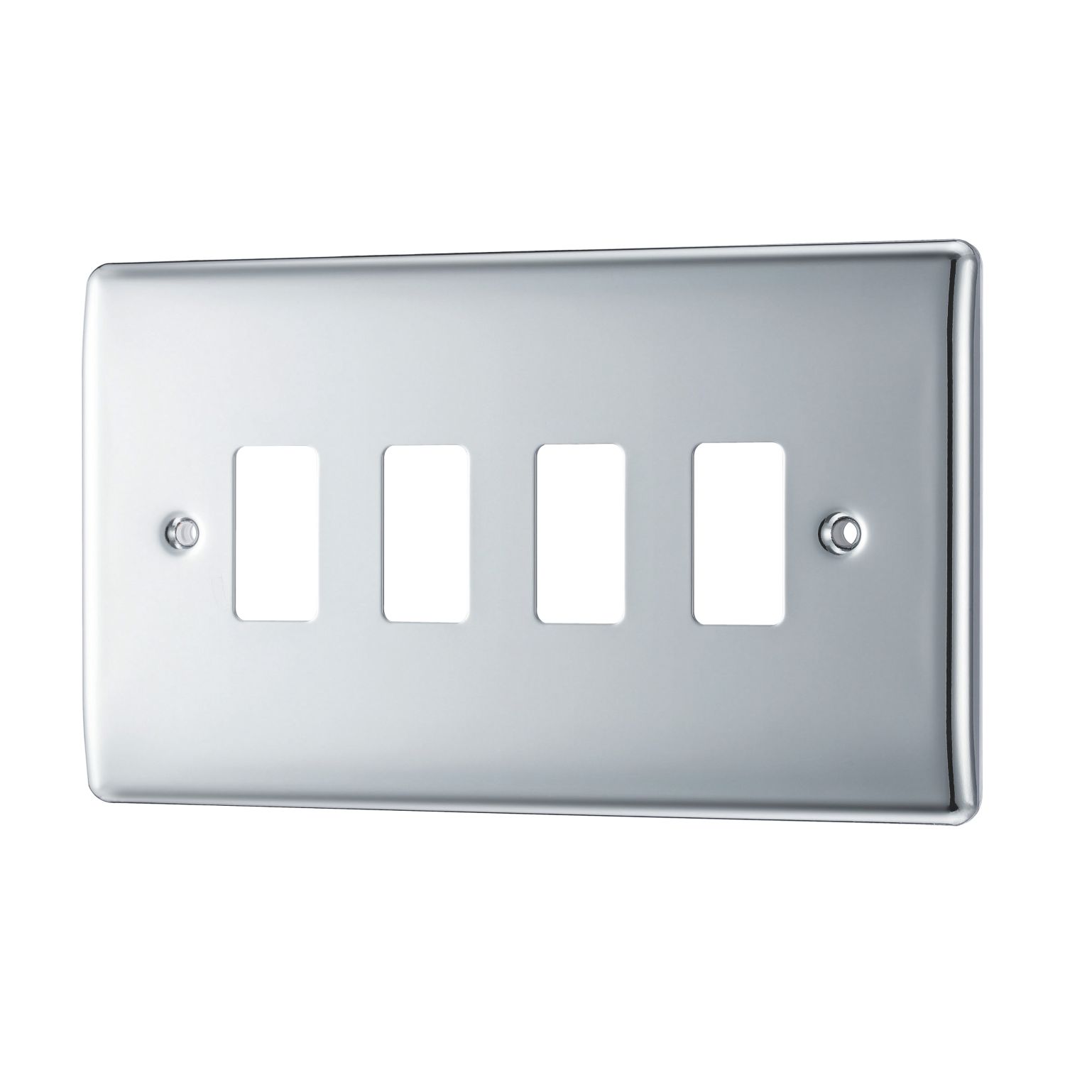 British General Nexus Metal Grid 4-Module Grid Faceplate Polished Chrome (593RF)