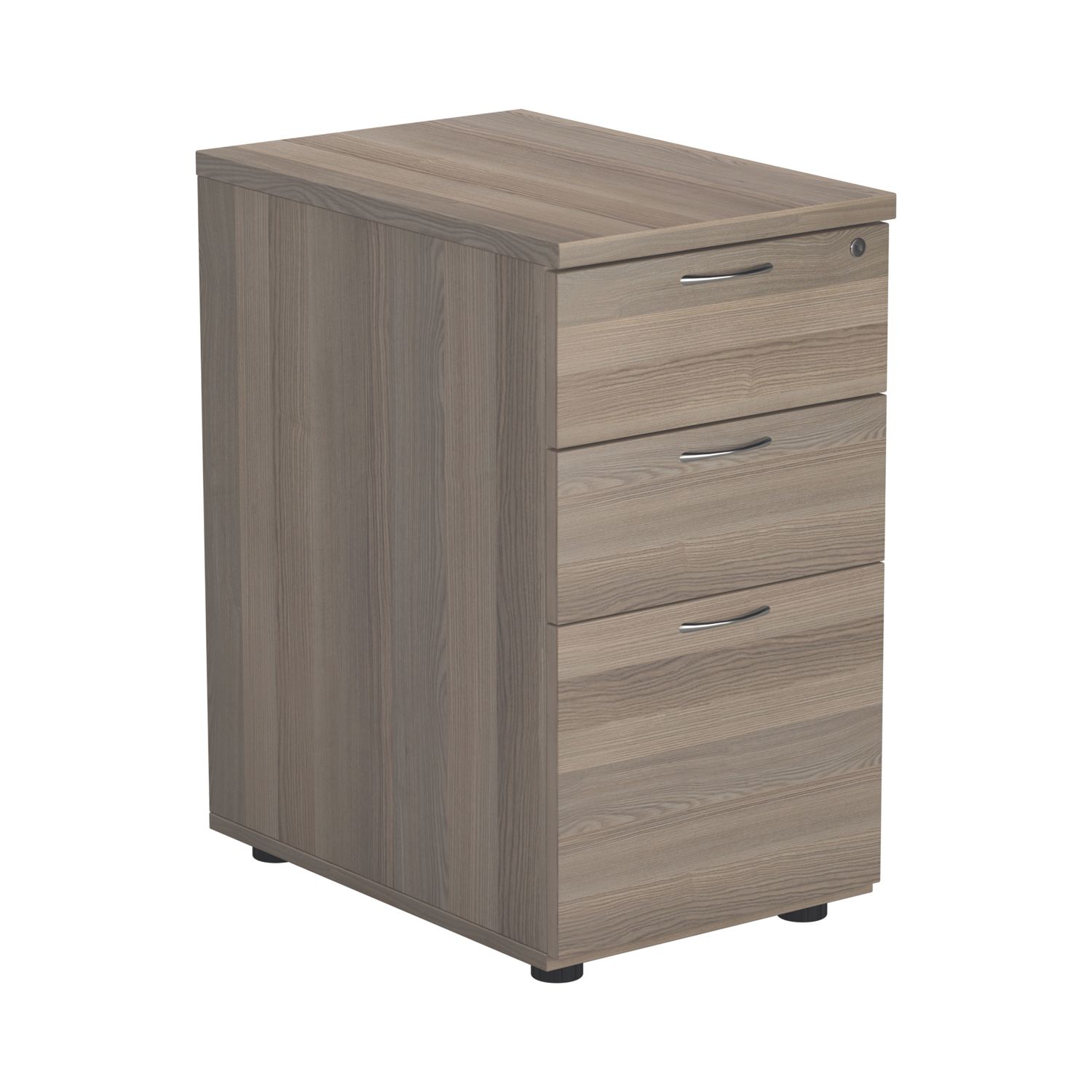 TC Group Essentials 3-Drawer Desk Pedestal Grey Oak 404mm x 600mm x 730mm (593TT)
