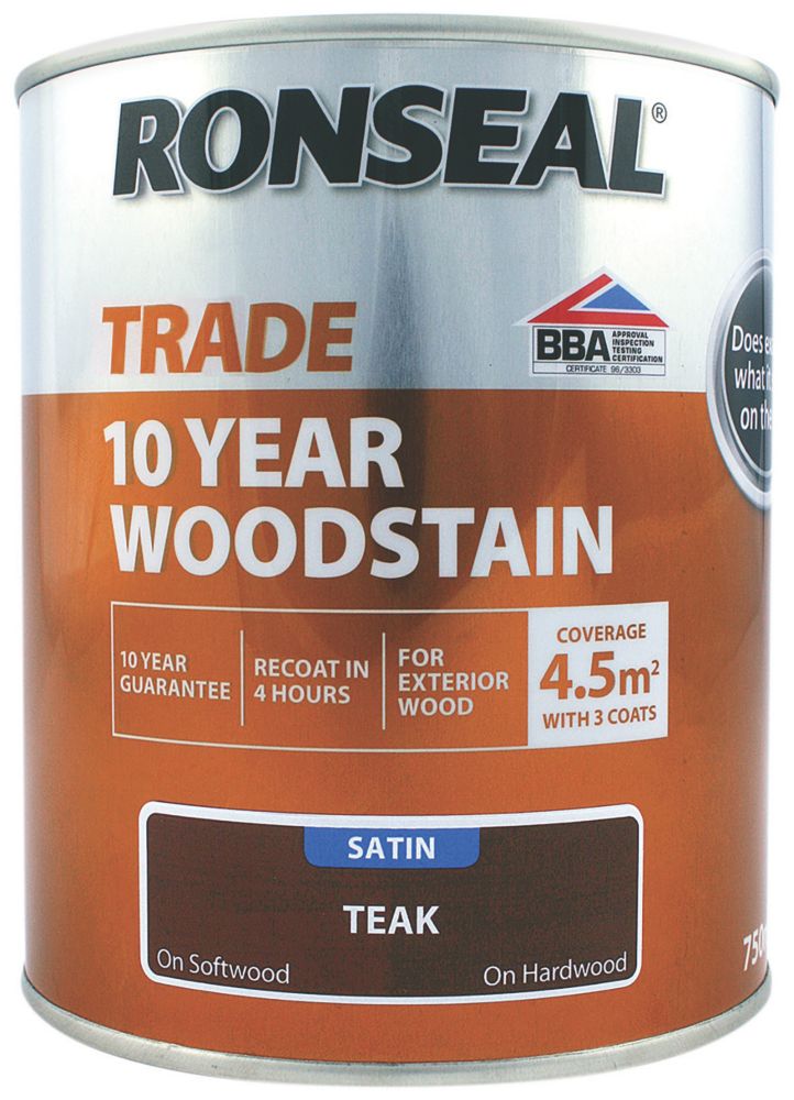 Ronseal 10 Year Exterior Satin Woodstain 750ml Natural Oak