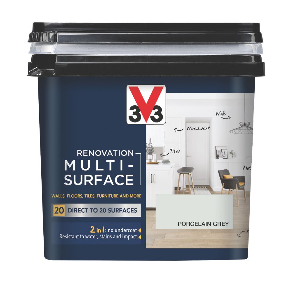 V33 750ml Porcelain Grey Satin Acrylic Multi Surface Paint Screwfix