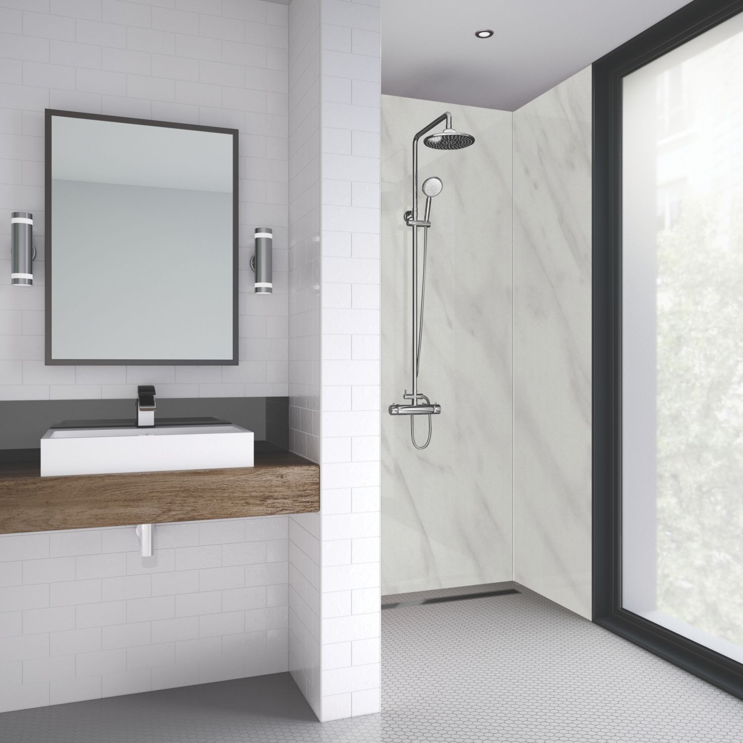 Splashwall Laminate Bathroom Wall Panel Gloss Carrara 2440mm x 1200mm x 11mm (594JY)