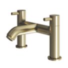 ETAL Bounce Brushed Brass 142mm Deck Mounted Lever 2 Tap Holes Bath Mixer Tap