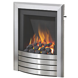 Be Modern Design Brushed Steel Slide Control Inset Gas Manual Fire 510mm x 123mm x 605mm