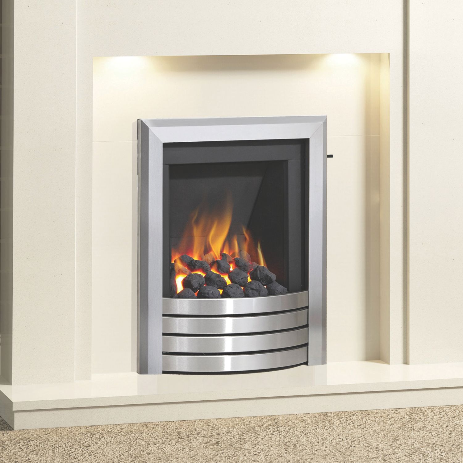 Be Modern Design Brushed Steel Slide Control Inset Gas Manual Fire 510mm x 123mm x 605mm (594TT)