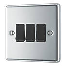 LAP  20A 16AX 3-Gang 2-Way Light Switch  Polished Chrome with Black Inserts