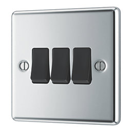 LAP  20A 16AX 3-Gang 2-Way Light Switch  Polished Chrome with Black Inserts