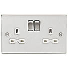 Knightsbridge CS9BCW 13A 2-Gang DP Switched Double Socket Brushed Chrome  with White Inserts