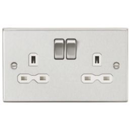 Knightsbridge  13A 2-Gang DP Switched Double Socket Brushed Chrome  with White Inserts