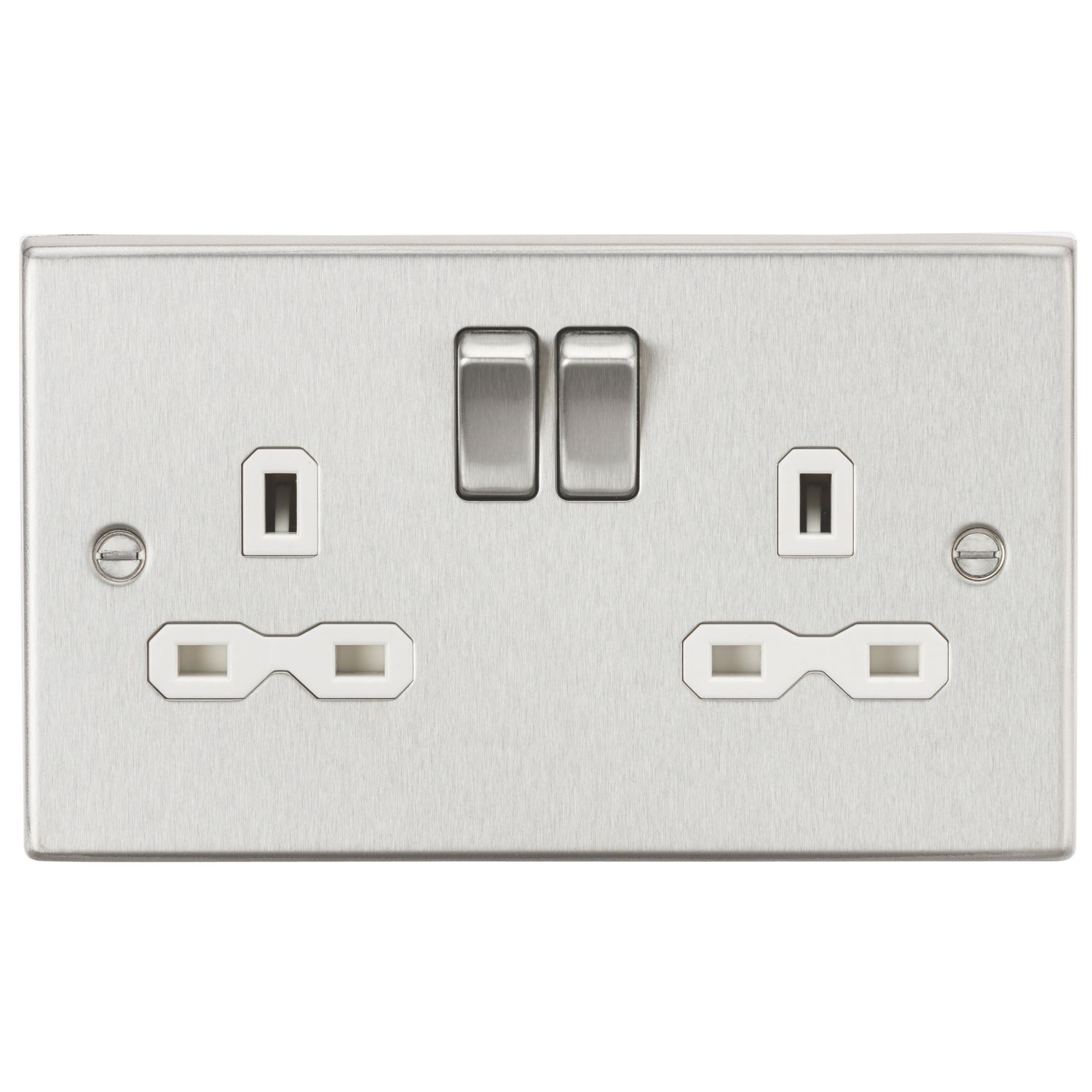 Knightsbridge 13A 2-Gang DP Switched Double Socket Brushed Chrome with White Inserts (595TX)
