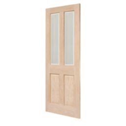 Victorian 2-Frosted Light Unfinished Oak Wooden 2-Panel Internal Door 2040mm x 826mm