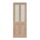 Victorian 2-Frosted Light Unfinished Oak Wooden 2-Panel Internal Door 2040mm x 826mm