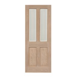 Victorian 2-Frosted Light Unfinished Oak Wooden 2-Panel Internal Door 2040mm x 826mm