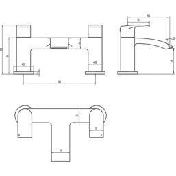 Highlife Bathrooms Coll Matt Black 122mm Deck Mounted Lever 2 Tap Holes Bath Mixer Tap