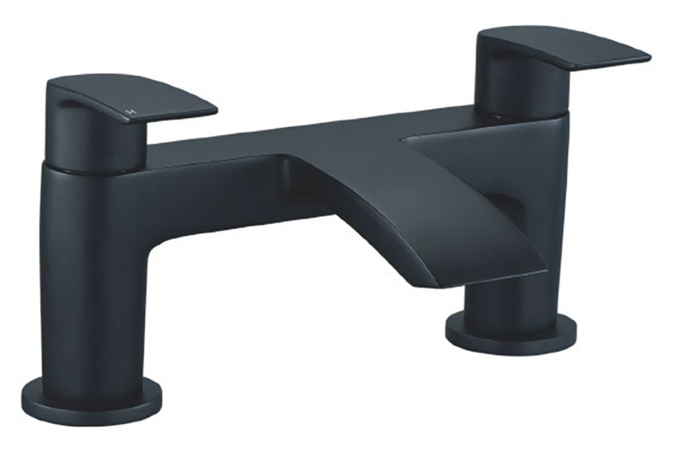 Highlife Bathrooms Coll Matt Black 122mm Deck Mounted Lever 2 Tap Holes ...