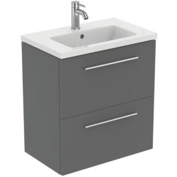 Ideal Standard i.life S Wall Hung Vanity Unit with Chrome Handles & Basin Matt Quartz Grey 600mm x 375mm x 665mm