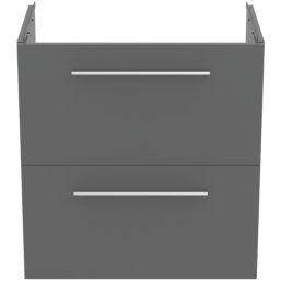 Ideal Standard i.life S Wall Hung Vanity Unit with Chrome Handles & Basin Matt Quartz Grey 600mm x 375mm x 665mm