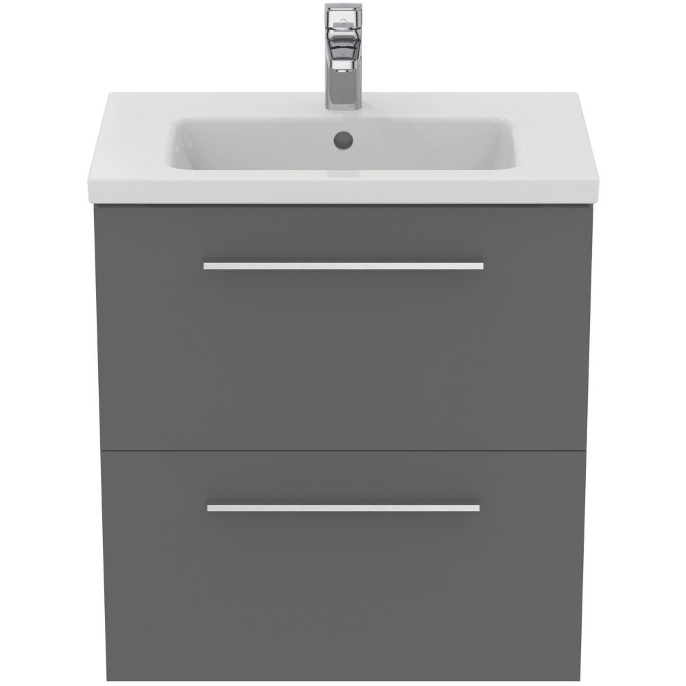 Ideal Standard i.life S Wall Hung Vanity Unit with Chrome Handles & Basin Matt Grey 600mm x 375mm x 665mm