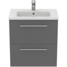 Ideal Standard i.life S Wall Hung Vanity Unit with Chrome Handles & Basin Matt Quartz Grey 600mm x 375mm x 665mm