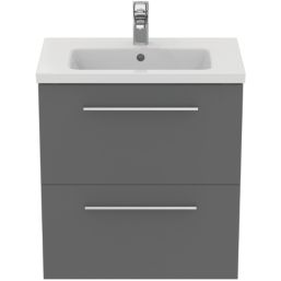 Ideal Standard i.life S Wall Hung Vanity Unit with Chrome Handles & Basin Matt Quartz Grey 600mm x 375mm x 665mm