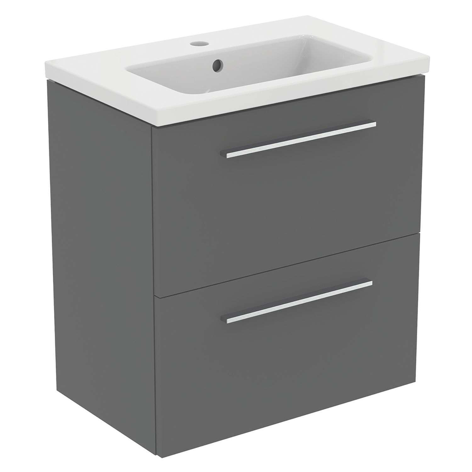 Ideal Standard i.life S Wall Hung Vanity Unit with Chrome Handles & Basin Matt Quartz Grey 600mm x 375mm x 665mm (596HM)