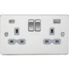 Knightsbridge  13A 2-Gang SP Switched Socket + 4.0A 20W 2-Outlet Type A & C USB Charger Polished Chrome with Grey Inserts