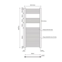 Flomasta 1200mm x 500mm 1815BTU White Flat  Towel Radiator