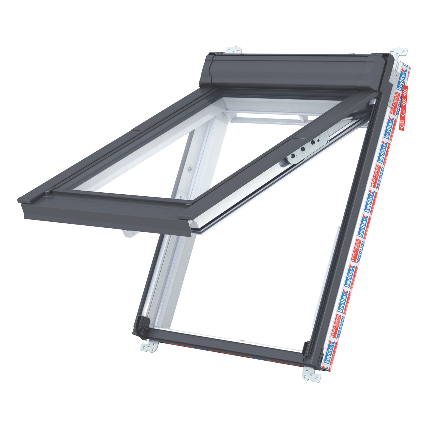 Keylite Manual Top-Hung Grey & White Timber Double-Glazed Roof Window Clear 780mm x 980mm (597KK)