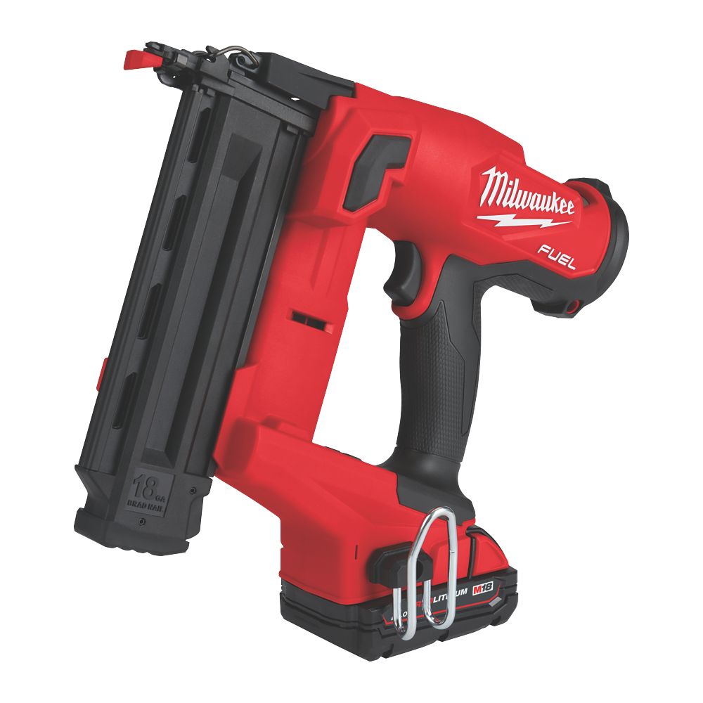 Refurb Milwaukee M18FN18GS-202X FUEL 1.2mm 18V 2 x 2.0Ah Li-Ion RedLithium Brushless Second Fix Cordless Nail Gun