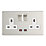Contactum Lyric 13A 2-Gang DP Switched Socket Outlet Brushed Steel with Neon with White Inserts
