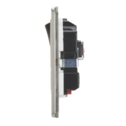 Contactum Lyric 13A 2-Gang DP Switched Socket Outlet Brushed Steel with Neon with White Inserts