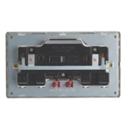 Contactum Lyric 13A 2-Gang DP Switched Socket Outlet Brushed Steel with Neon with White Inserts