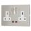 Contactum Lyric 13A 2-Gang DP Switched Socket Outlet Brushed Steel with Neon with White Inserts