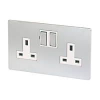 LAP  13A 2-Gang DP Switched Plug Socket Brushed Chrome  with White Inserts