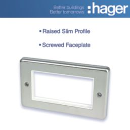 Hager Sollysta WRP4EUBSW 4-Module Modular Faceplate Brushed Steel  1 Pair
