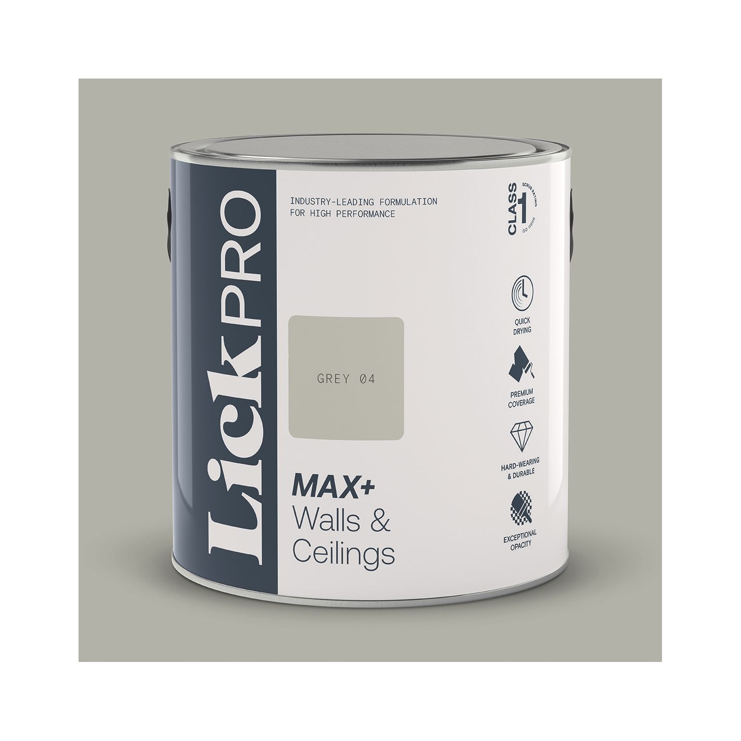 LickPro Max+ 2.5Ltr Grey 04 Matt Emulsion Paint (598JX)