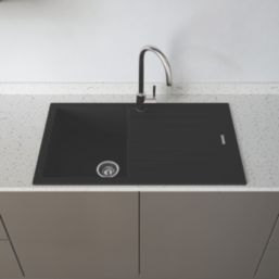Carysil TD100-MB 1 Bowl Granite Composite Kitchen Sink Midnight Black Reversible 860mm x 500mm