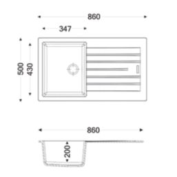 Carysil TD100-MB 1 Bowl Granite Composite Kitchen Sink Midnight Black Reversible 860mm x 500mm