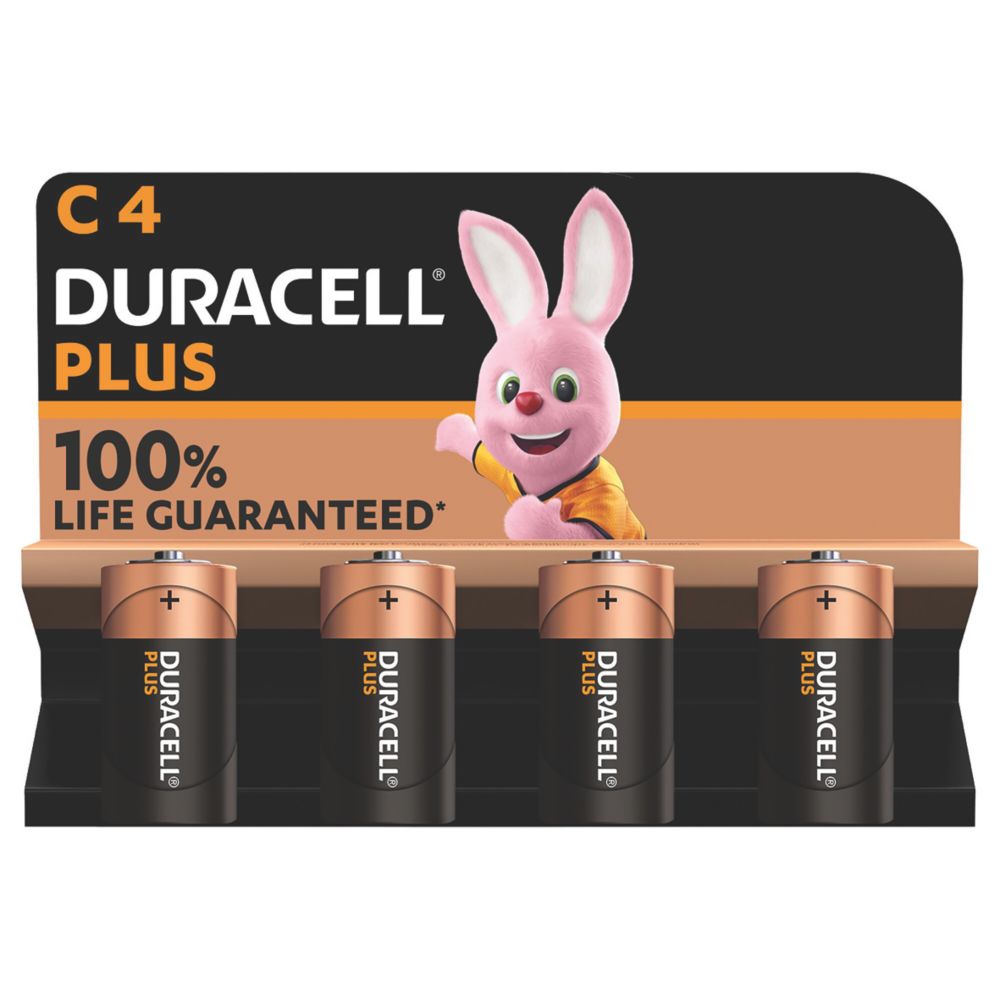 Duracell Plus D Alkaline Batteries 4 Pack - Screwfix