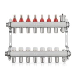 JG Underfloor 7 Port Heating Manifold Brushed Steel