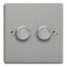 Varilight V-Pro 2-Gang 2-Way LED Dimmer Switch  Brushed Steel with Colour-Matched Inserts