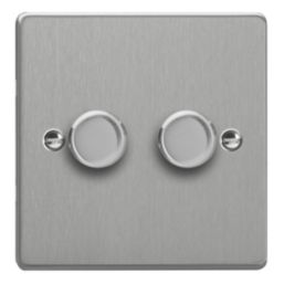 Varilight V-Pro 2-Gang 2-Way LED Dimmer Switch  Brushed Steel with Colour-Matched Inserts