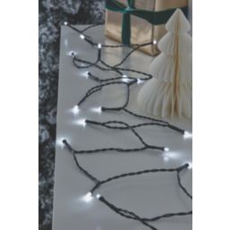 120  Battery LED Indoor & Outdoor Ice White String Christmas Lights with Green Cable