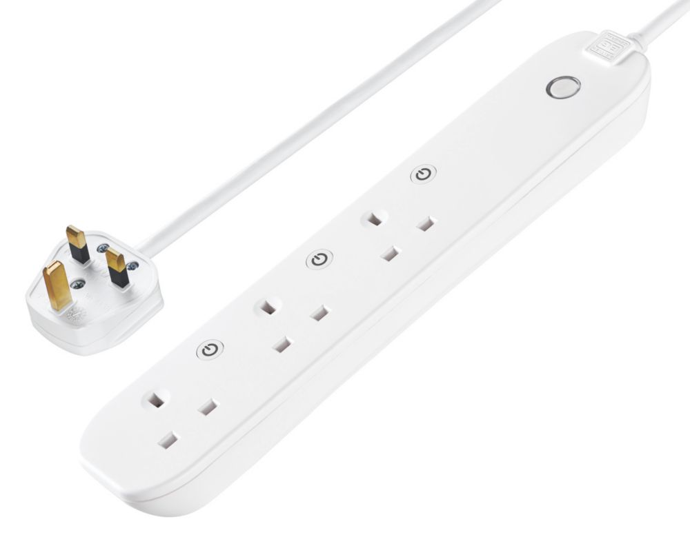 British General 13A 3-Gang Switched  Smart Extension Lead White 1m