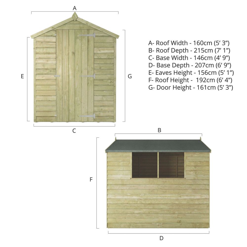 Mercia Value 5' x 7' (Nominal) Apex Overlap Timber Shed - Screwfix