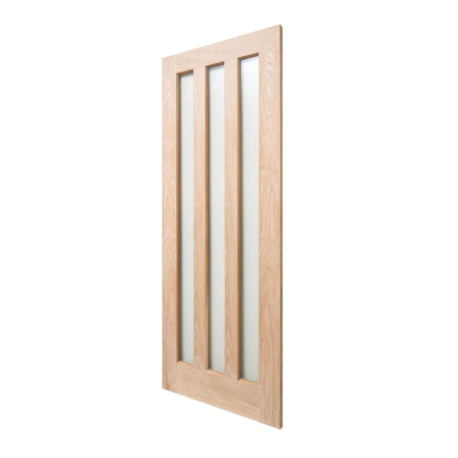 Modern 3-Frosted Light Unfinished Oak Wooden Traditional Internal Door 1981mm x 838mm (600FA)