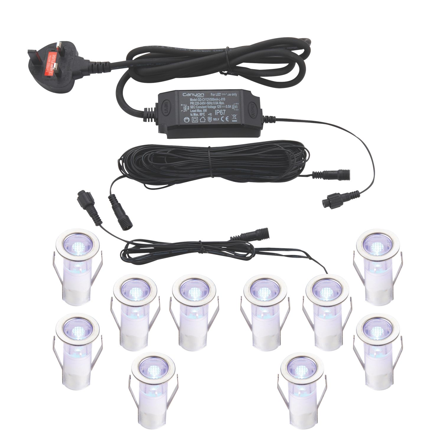 LAP Apollo Blue 15mm Outdoor Round LED Deck Light Kit Polished Stainless Steel 2.6W 10 x 0.8lm 10 Pack (600FX)