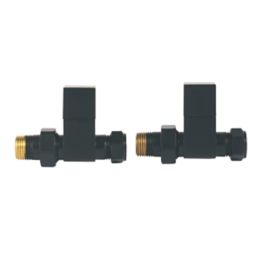 Towelrads  15mm x 1/2" Black Straight Designer Manual Radiator Valve & Lockshield  2 Pack