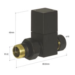 Towelrads  15mm x 1/2" Black Straight Designer Manual Radiator Valve & Lockshield  2 Pack