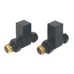 Towelrads  15mm x 1/2" Black Straight Designer Manual Radiator Valve & Lockshield  2 Pack