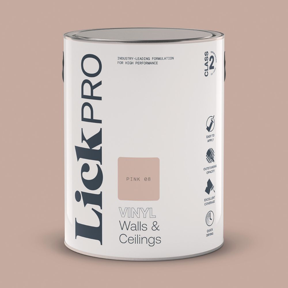 LickPro 5Ltr Pink 08 Vinyl Matt Emulsion Paint - Screwfix